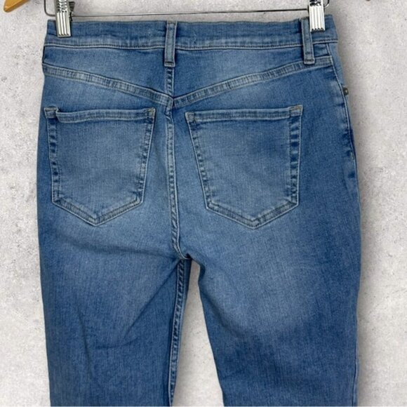 Free People Raw Hem Fringe High Rise Denim Blue Jeans Great Heights Size 27 Boho - Picture 7 of 14